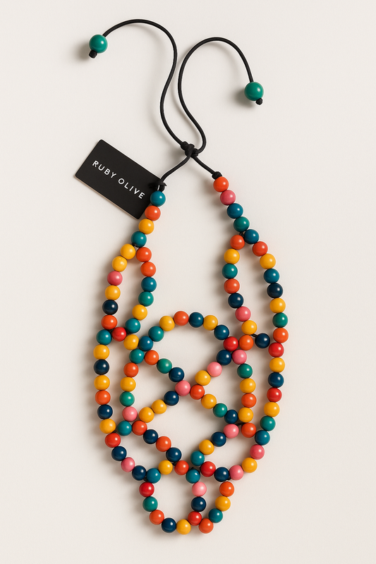 Ruby Olive – Colour Burst Wooden Bead Necklace (Adjustable Length)